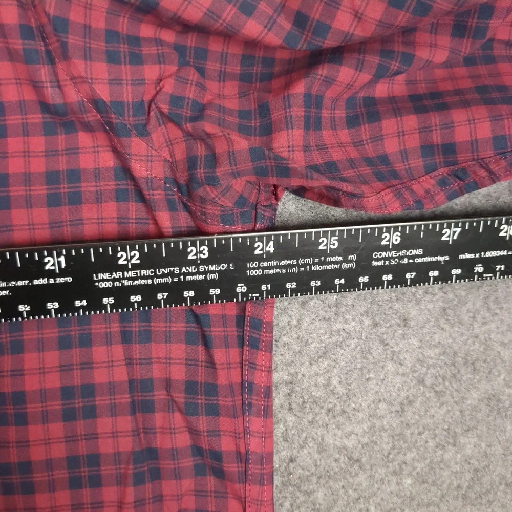 Banana Republic Mens Large Red Navy Plaid Stretch Soft Wash Standard Fit Shirt